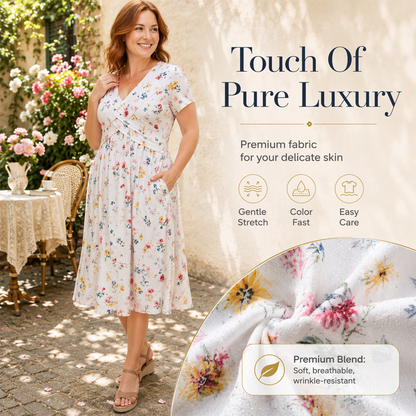 ✨ Rochie pentru femei cu decolteu în V, imprimeu floral și talie răsucită