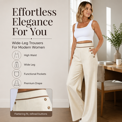 🔥Nu de Ratat👖Pantaloni cu Talie Înaltă, Decor Contrastant, Croială Evazată – Cădere Elegantă, Siluetă Favorabilă
