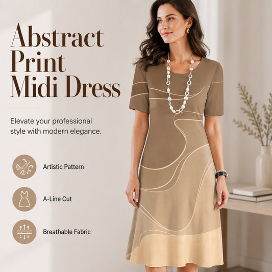 ✨ Rochie pentru femei cu croială în A și imprimeu abstract – mâneci scurte, croială elegantă, mărimi S–5XL