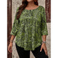 💝✨ Bluză Plus Size cu Imprimeu Paisley & Pliseu Frontal – Mâneci 3/4, Croială Lejeră, Elegantă, 4 Culori, Mărimi 1XL-5XL 🌸🌟