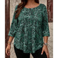 💝✨ Bluză Plus Size cu Imprimeu Paisley & Pliseu Frontal – Mâneci 3/4, Croială Lejeră, Elegantă, 4 Culori, Mărimi 1XL-5XL 🌸🌟