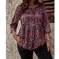💝✨ Bluză Plus Size cu Imprimeu Paisley & Pliseu Frontal – Mâneci 3/4, Croială Lejeră, Elegantă, 4 Culori, Mărimi 1XL-5XL 🌸🌟