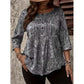 💝✨ Bluză Plus Size cu Imprimeu Paisley & Pliseu Frontal – Mâneci 3/4, Croială Lejeră, Elegantă, 4 Culori, Mărimi 1XL-5XL 🌸🌟