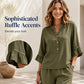 ✨ Set Elegant 2 Piese – Top cu Volănașe & Nasturi + Pantaloni Drepți, Linen-Like, Confortabil, 6 Culori, Mărimi S-3XL
