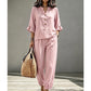 ✨ Set Elegant 2 Piese – Top cu Volănașe & Nasturi + Pantaloni Drepți, Linen-Like, Confortabil, 6 Culori, Mărimi S-3XL