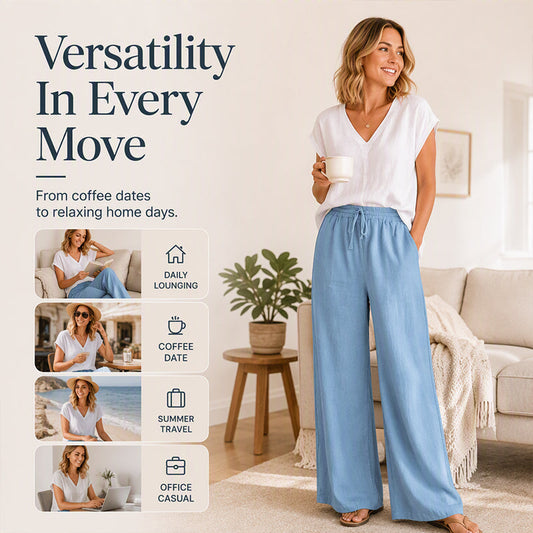 Ofertă limitată-Pantaloni casual pentru femei, cu talie elastică și picior larg