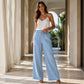 Ofertă limitată-Pantaloni casual pentru femei, cu talie elastică și picior larg