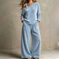 ✨ Stil lejer pentru zi cu zi | Set damă: top cu umerii goi și pantaloni cu picior larg