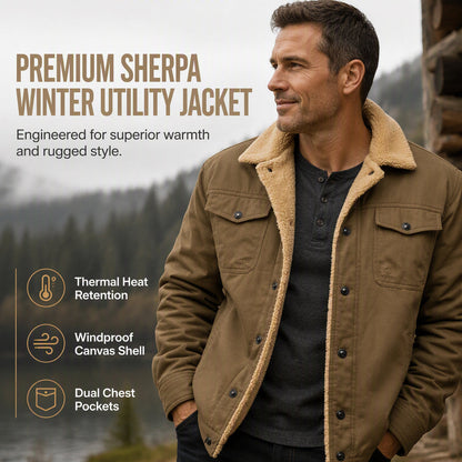 Jachetă Cargo Casual pentru Bărbați cu Căptușeală Sherpa