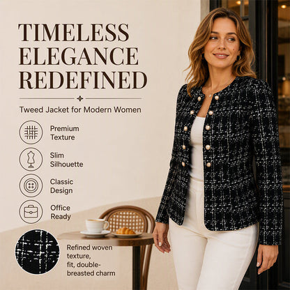 Jachetă din tweed, croială slim, vintage, pentru femei