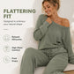 Costum de damă cu top tip off-shoulder și pantaloni evazați