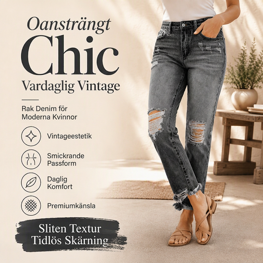 👖✨ Kvinnors slitna, trasiga jeans i retrostil – vintage-stil, bekväm passform och en avslappnad look med mycket personlighet