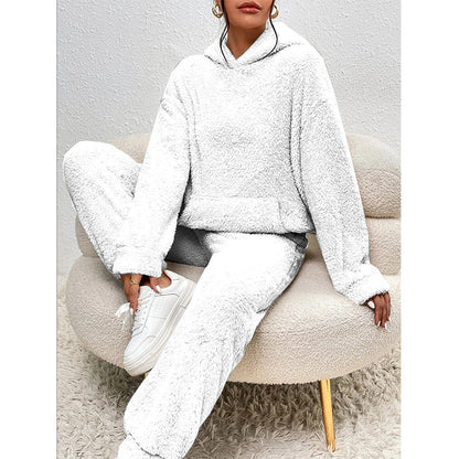 ❄️Mjukt Teddy Loungeset med huva och avslappnade byxor❤️