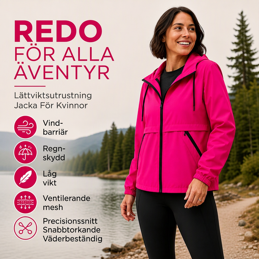 Vindtät vandringsjacka med huva för kvinnor