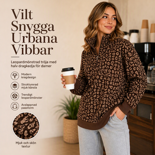 Damtröja med leopardmönster och kvartsdragkedja