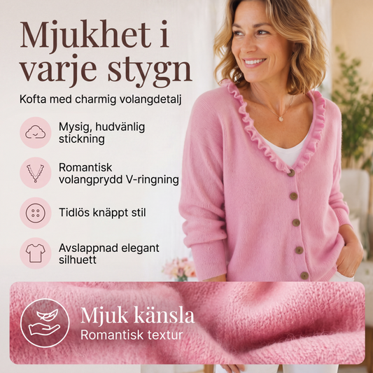 Damstickad kofta med volangkrage