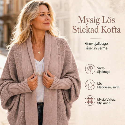 ✨⭐Lös stickad kofta med batwingärmar för kvinnor, öppen fram med sjaluckning för höst och vinter