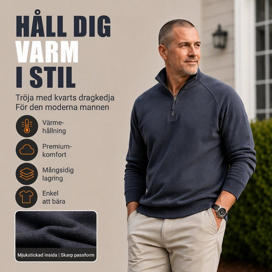 Herr-Tröja med 1/4-dragkedja och ståhkrage