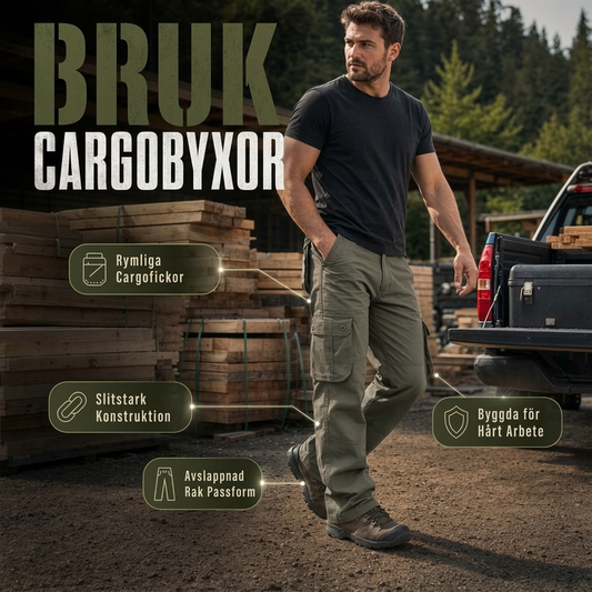 Herrar baggy passande cargobyxor med flera fickor