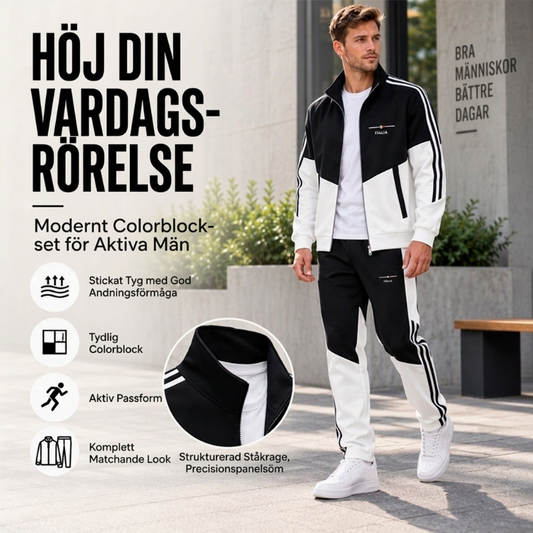 💰 Halva priset! 🧥 Färgblockerad dragkedjajacka och byxset för herr med dragsko – bekväm, stilren, mångsidig, perfekt för träning och vardag. ✨