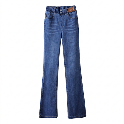 Damens bootcut jeans med hög elastisk midja