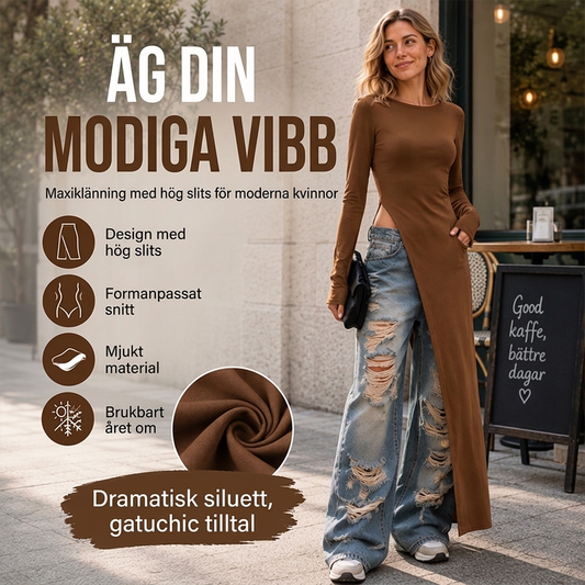 👚 Elegant asymmetrisk långärmad topp med hög slits för kvinnor – stilren, bekväm, mångsidig, perfekt för vardag och fest! ✨