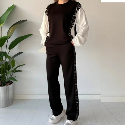 🐆💼Kvinnlig Trendig Leopard Sidotryckt 2-delad Set😍