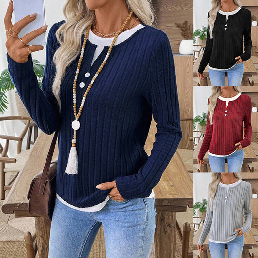 💰 Halva priset! 👚 Varm mjuk långärmad stickad T-shirt för damer – skön, mångsidig, perfekt för kyliga dagar och vardag. ✨