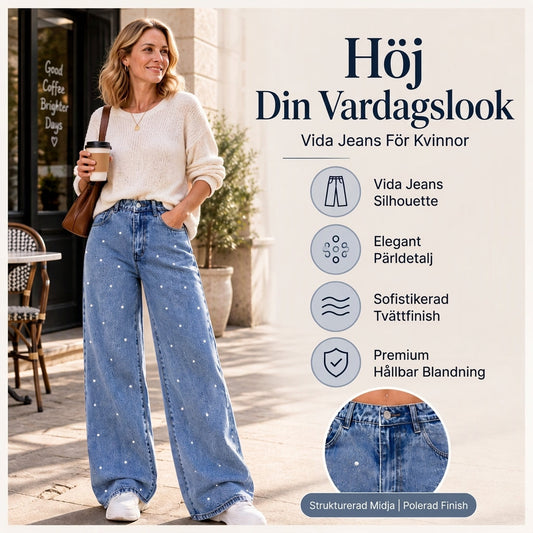 🐚👖Herrbyxor i denim med pärlstickning och vidbenad design