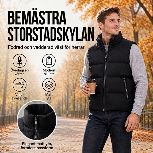 Herrklassisk vadderad väst med stående krage
