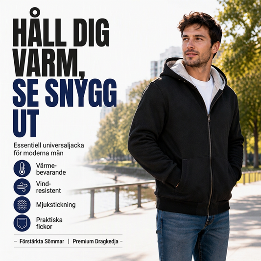 Varm vinterjacka med huva för män