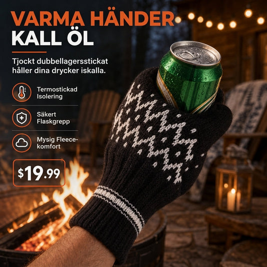 Stickad ölhandske för att hålla ölflaskor och burkar