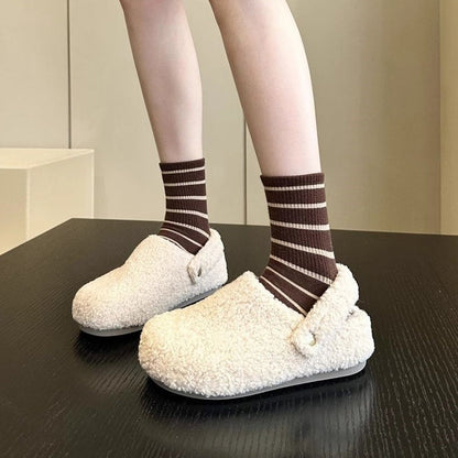Täta tå-slippers i fuskpäls för kvinnor