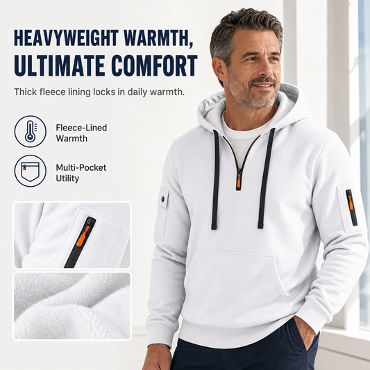 Mäns tungt fleecefodrat sweatshirt med huva lös passform casual arbetskläder för höst och vinter