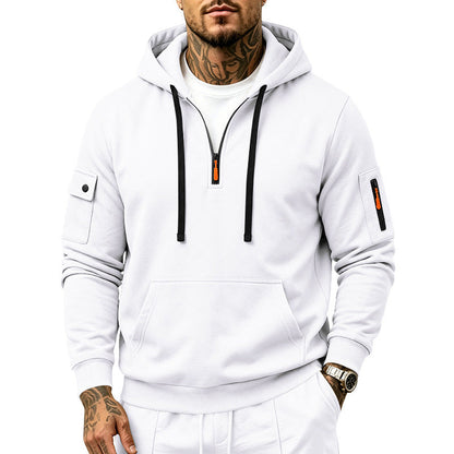 Mäns tungt fleecefodrat sweatshirt med huva lös passform casual arbetskläder för höst och vinter
