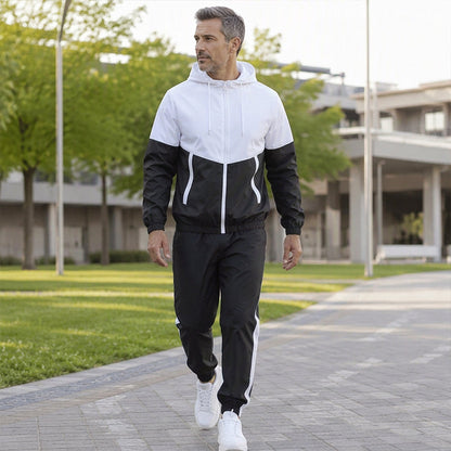 Mans Lättviktsjacka med Färgblock och Joggers Set