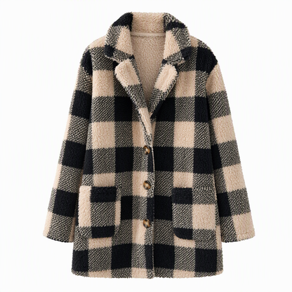 🎉 Nyhet! 🧥 Dam långärmad rutig konstlammfleece-huvjacka – ultravarm, klassisk buffalorut, integrerad huva, perfekt för höst. ✨
