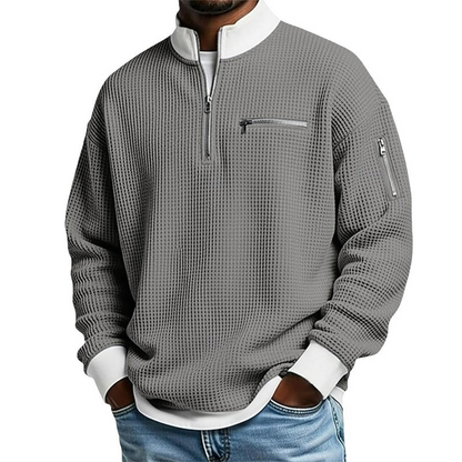 Mäns Casual Våffel Halvzip Sweatshirt