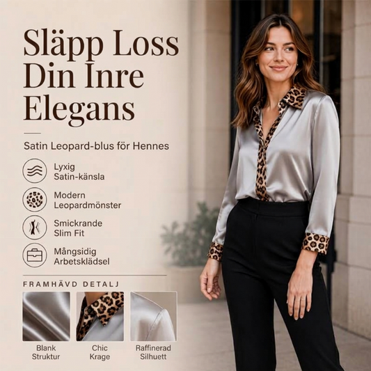 Satinblus med leopardmönstrad patchwork för kvinnor