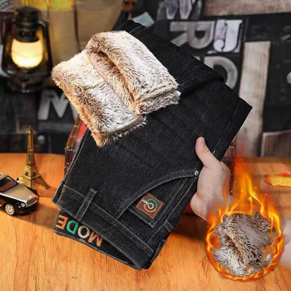 Herrjeans med tjock fleecefoder och stretch