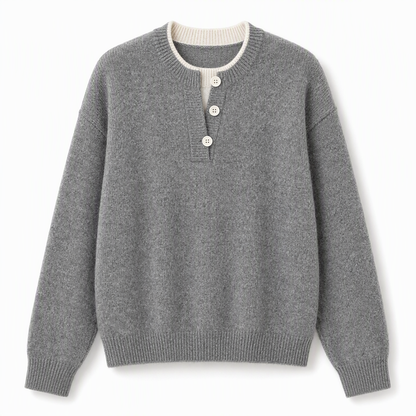 Casual Mock Two Piece V-halsad stickad tröja med knappdetaljer
