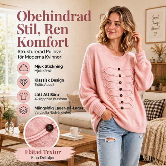 Dam Elegant Rundhalsad Flätad Tröja