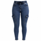 Damens Jeggings med hög midja, elastisk dragsko, cargo, smala jeans