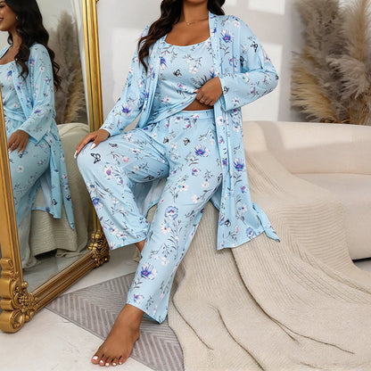 Kvinnlig Elegant Blommig 3-delad Pyjamas Set
