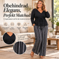 Peplum-topp med V-ringning i dammodell och randig byxdress