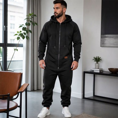 Herr avslappnad och skön termisk jumpsuit med huva