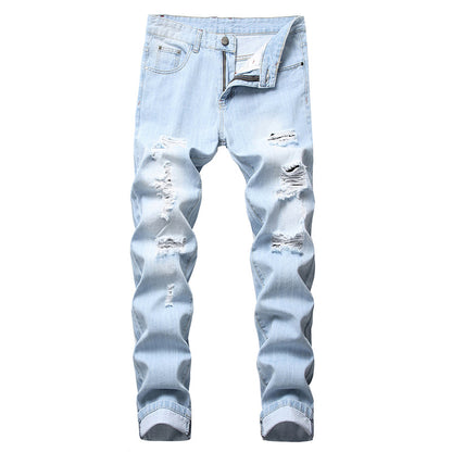 Herr trasig smalt passad slitna jeans i denim