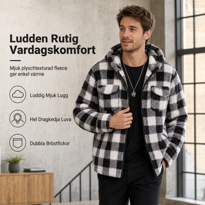 🧥 Rutig, fluffig herrkapp med huva och dragkedja samt dubbla bröstfickor med lock ✨ fluffigt plyschfoder, rutmönster, kappa med huva och dragkedja samt bröstfickor🔥Fri frakt