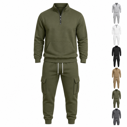 Herr 2-delad halv-zip-tröja och cargo-joggers set