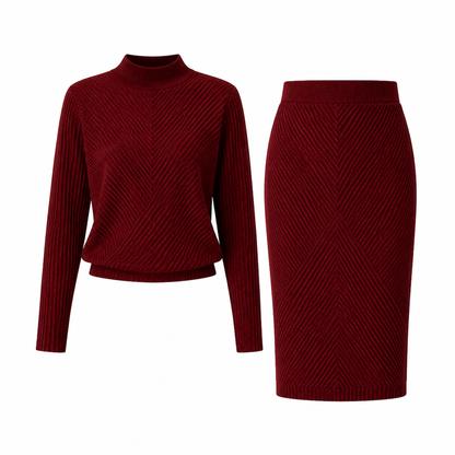 Kvinnlig enfärgad turtleneck tröja och kjol-set för höst och vinter
